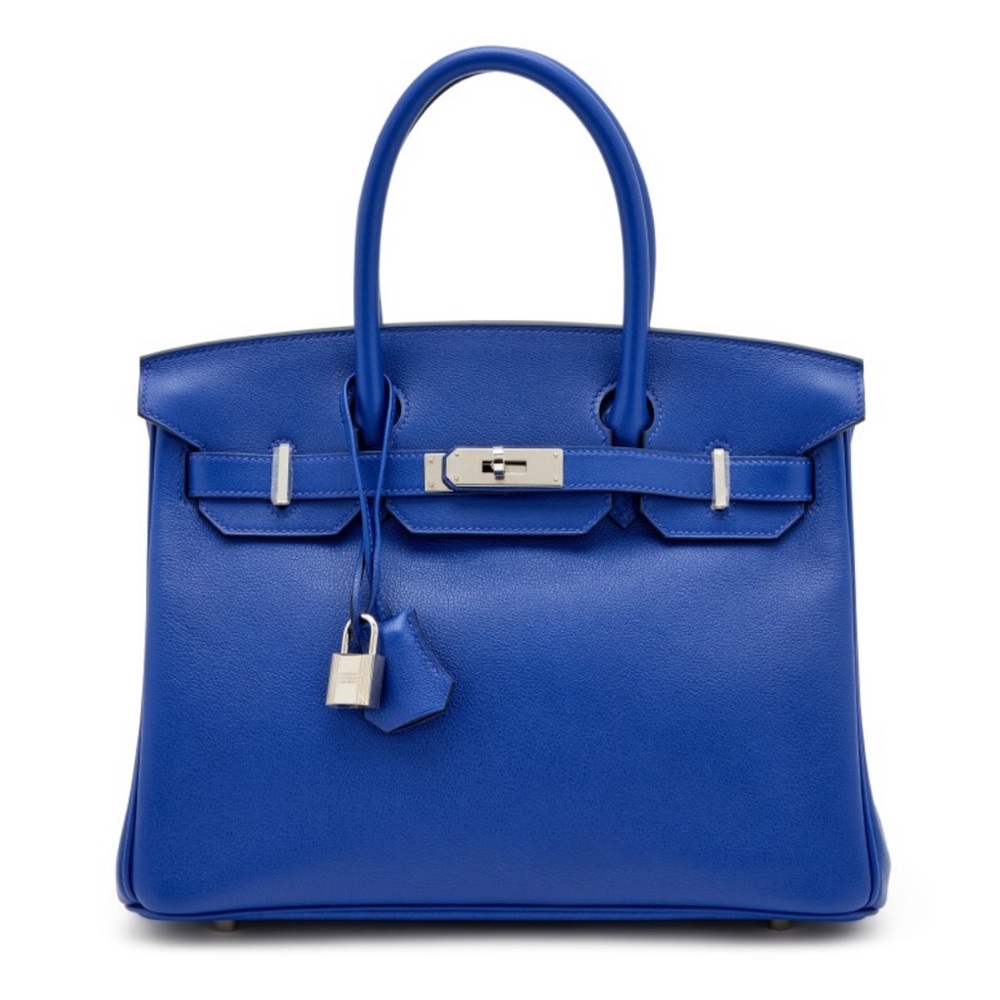 Hermes Blue Shoulder Bag with Textured Leather and Silver Hardware